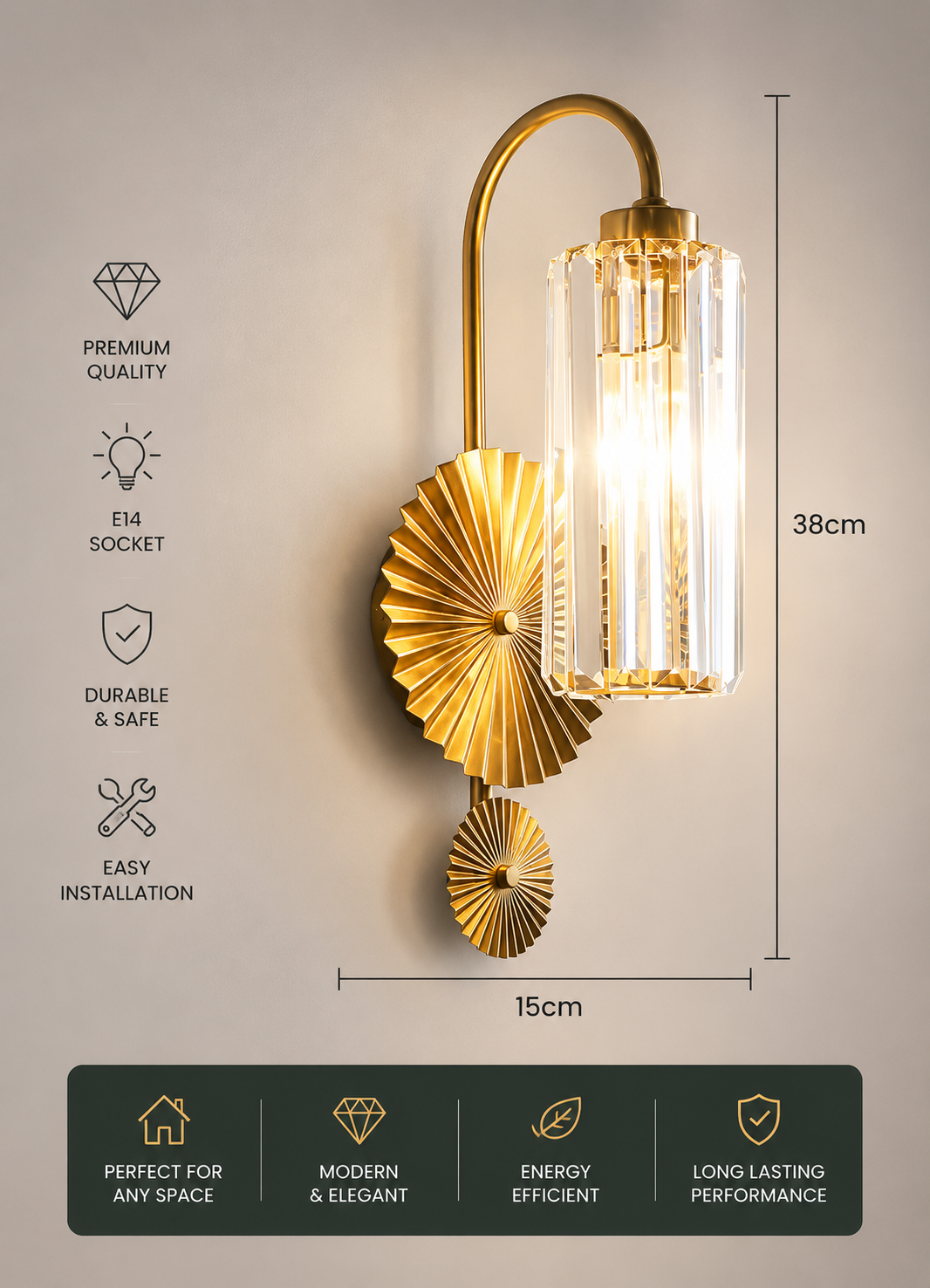 Premium Crystal Bedroom Wall Sconce