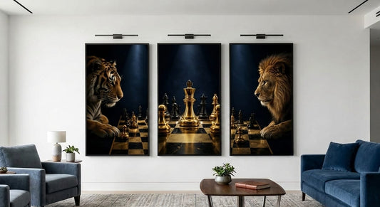 The Ultimate Gambit 3-Piece Canvas Art Set – Tiger vs. Lion Chess Masterpiece