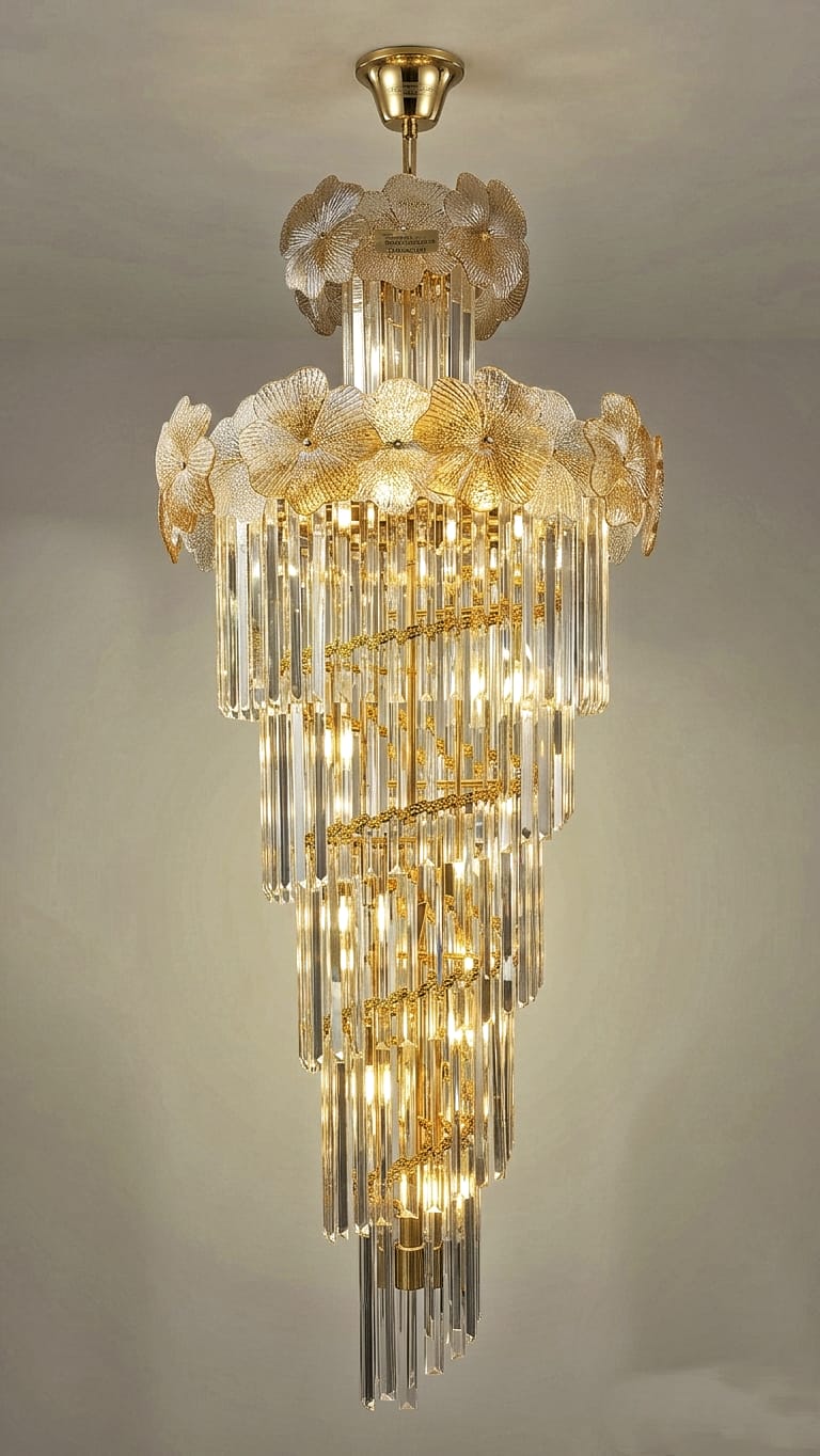 Lustren Golden Blossom Crystal Spiral Chandelier